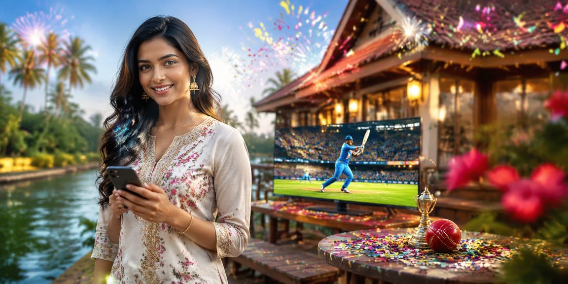 Indian woman enjoying cricket betting on mobile